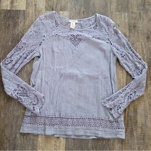 Sundance Lace-Trim Long Sleeve Women's Top - Light Lavender